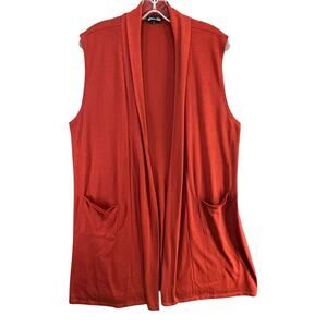 Olivia Blu Duster Cardigan Womens XL Rust Orange Sleeveless Pockets Open Casual